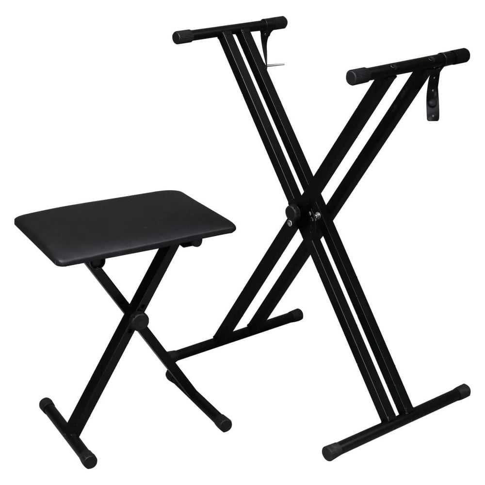 SNNROO Ensemble de Support de Clavier Double X et Banc, Hauteur Réglable, Support de Piano Numérique avec Sangles Verrouillables pour 49 61 76 88 Touches