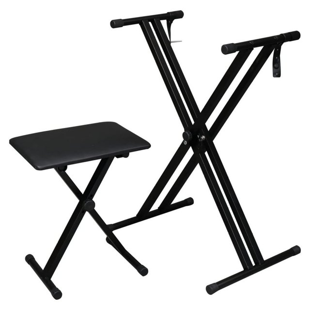 SNNROO Ensemble de Support de Clavier Double X et Banc, Hauteur Réglable, Support de Piano Numérique avec Sangles Verrouillables pour 49 61 76 88 Touches