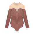 thumbnail image 3 of Alvivi Justaucorps de Danse pour Femmes Manches Longues Patchwork en Maille avec Strass Robe de Danse Latine Tango Rose Poussiéreux S, 3 of 5