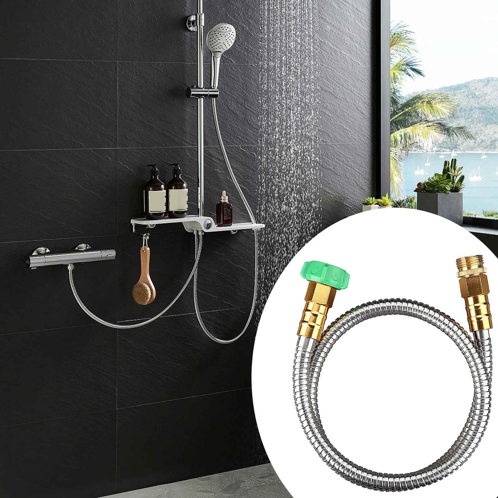 304 Stainless Steel Metal Flexible Hose, Hose Water Garden Extension Flexible Stainless 3Ft Short Extender Tube Duty Heavy Outdoor Line