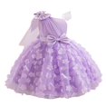 thumbnail image 1 of Robe pour Filles Robe de Princesse pour Tout-Petites Robe de Fête Premier Anniversaire avec Broderie de Fleur 3D Robe Fille Violet 4 Ans-5 Ans, 1 of 7