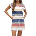 thumbnail image 2 of Ovzne Robes pour Femmes 2025 Robe d'Été Mode pour Femmes Imprimé Col en V Manches Courtes Cordon Taille Élastique Poche Robe Chandail Robe pour Femmes Manches Courtes Imprimée Liquidation, 2 of 5