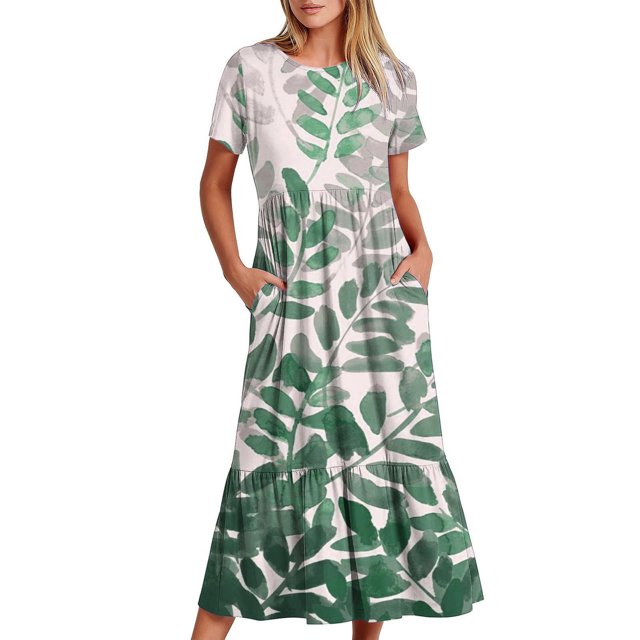 Robes pour Femmes Robe Imprimée à Col Rond et Manches Courtes pour Femmes