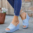 thumbnail image 2 of WLOELOEW Women'S Plus-Size Peep-Toe Wedge Sandals For Outdoor Summer Activities Light Blue Cloth Material Size 6 Us 9.25 Inches, 2 of 9