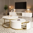 thumbnail image 1 of Table Basse Ronde Moderne de 27,6 Pouces Emboîtable Cannelée avec Tiroir pour Salon à la Maison, Blanc+or, 1 of 8