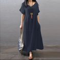thumbnail image 2 of Yuyuzo Robe Maxi en Coton et Lin pour Femmes à Manches Courtes, Col en V, Longue Robe Décontractée Ample et Fluide avec Poches, 2 of 6