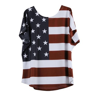 Fridja Blouse Ample Mode Grande Taille pour Femmes, T-Shirt Étoile Rayée Drapeau USA Amérique