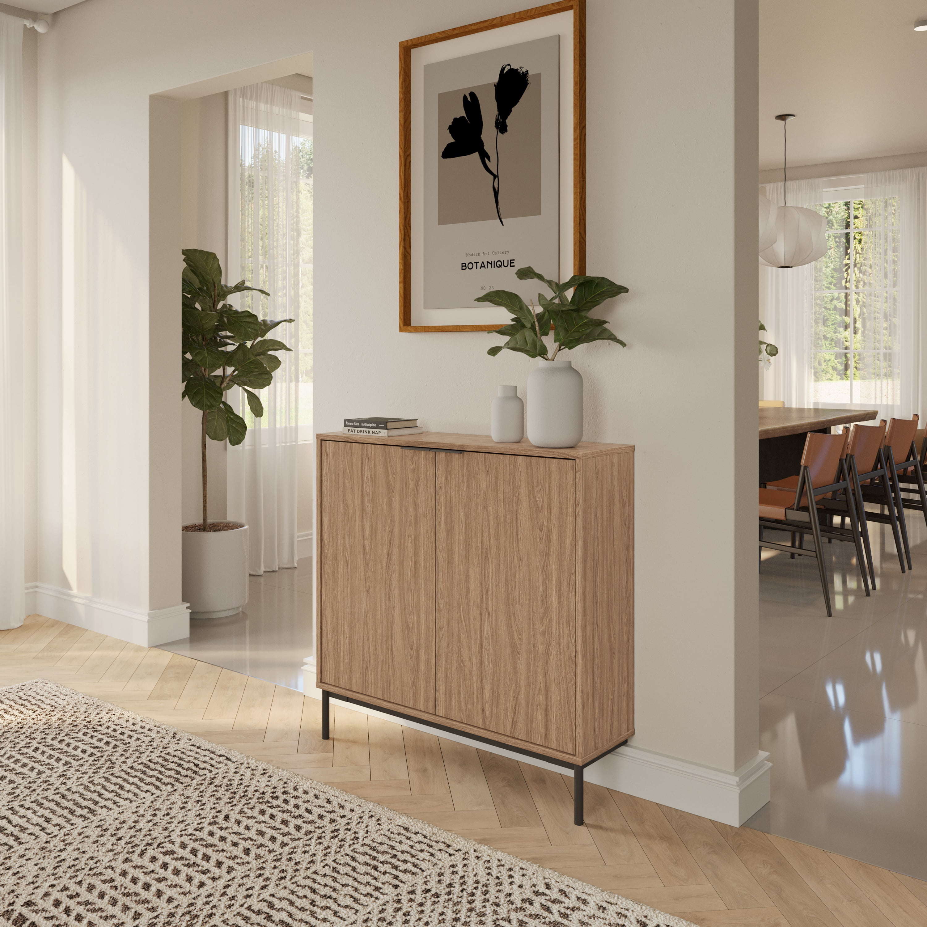 Meuble d'appoint de rangement à 2 portes Nexera Slim à 2 portes, noyer clair
