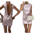 thumbnail image 2 of Women's Satin Backless Round Neck Sleeveless Party Mini Dress Pink M, 2 of 7
