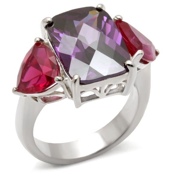 Bague en Argent Sterling 925 à Polissage Élevé avec Zircone Cubique de Qualité AAA en Améthyste pour Femmes, Couleur de Pierre Améthyste, Style 49702, Taille 9