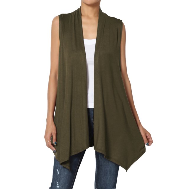 TheMogan Women's Long Vests Sleeveless Draped Lightweight Open Front Cardigan