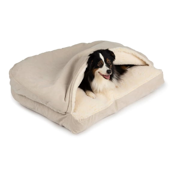 Snoozer Pet Products Luxury Rectangle Cozy Cave Dog Bed with Microsuede Small Buckskin