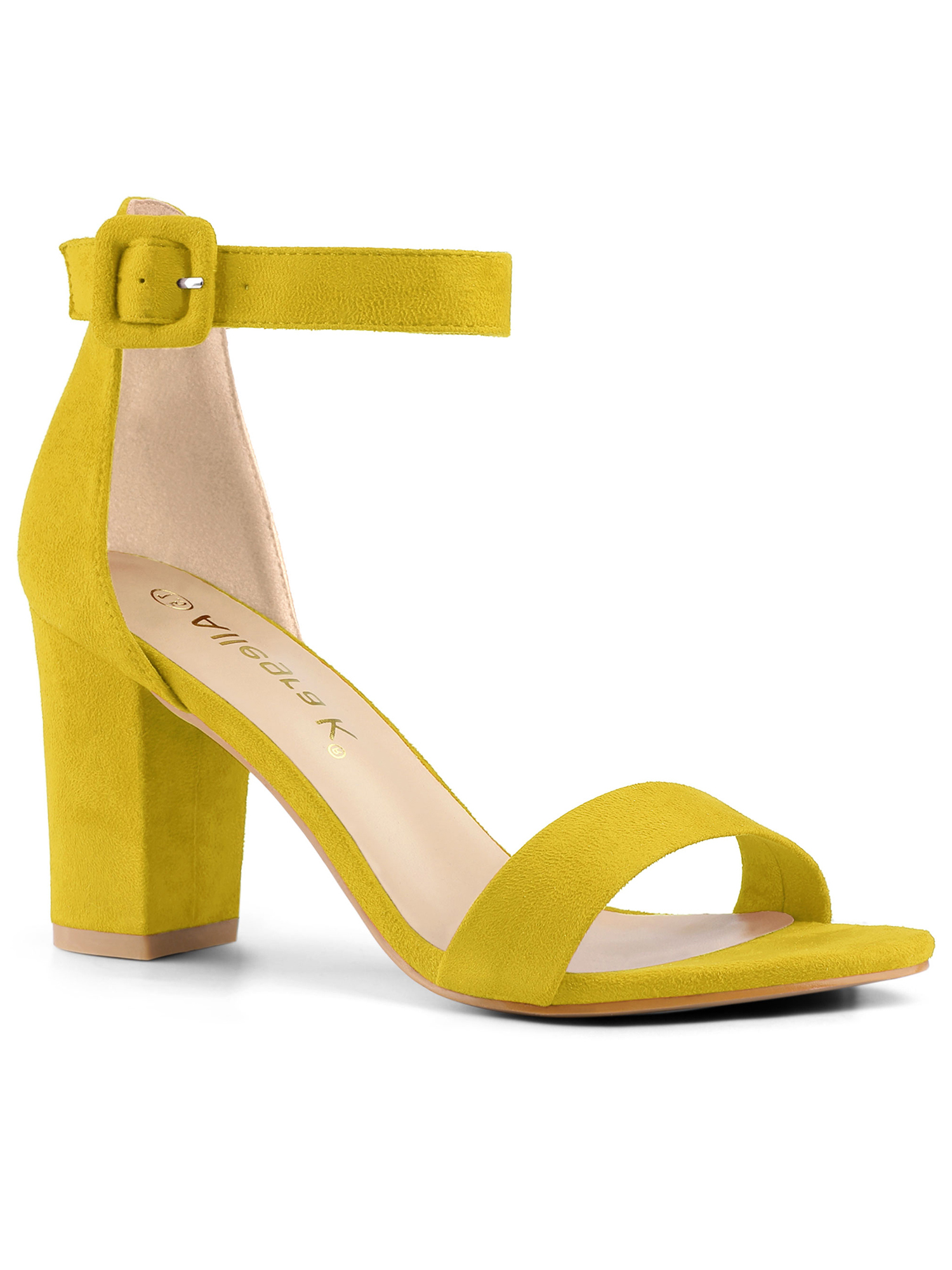 BLISSFUL STEP Women's Shoes Ankle Strap Block Heel Buckle Open Toe Sandals Yellow 6