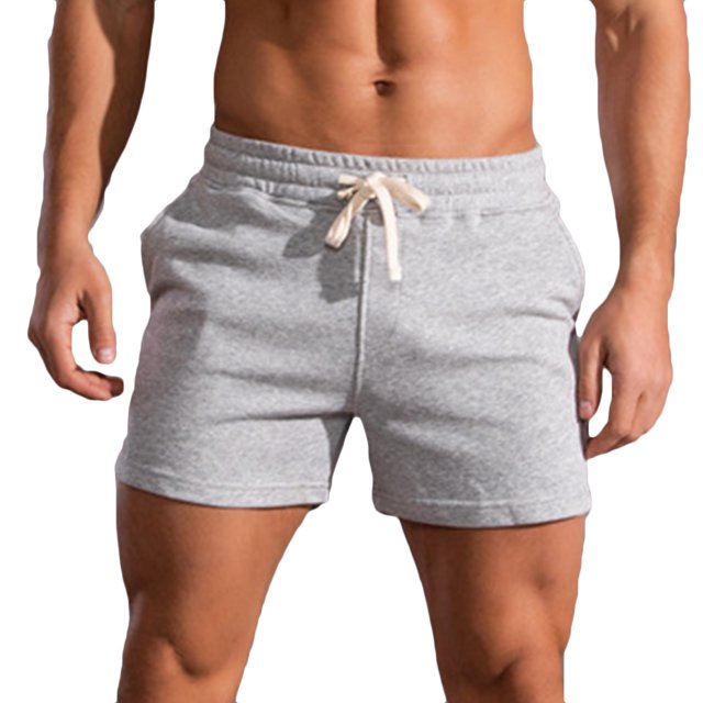 Men Solid Cotton Three-point Pants Sports Elastic Mid-waist Lace-up Shorts