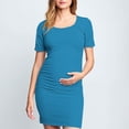 thumbnail image 2 of yoeyez Liquidation de Vêtements de Maternité Robe Grande Taille Femme Manches Courtes Col Rond Robe Simple Shower de Bébé Tenue Quotidienne Robe Soleil Robe Moulante Froncée Midi Robes Ajustées Bleu Ciel,P, 2 of 7