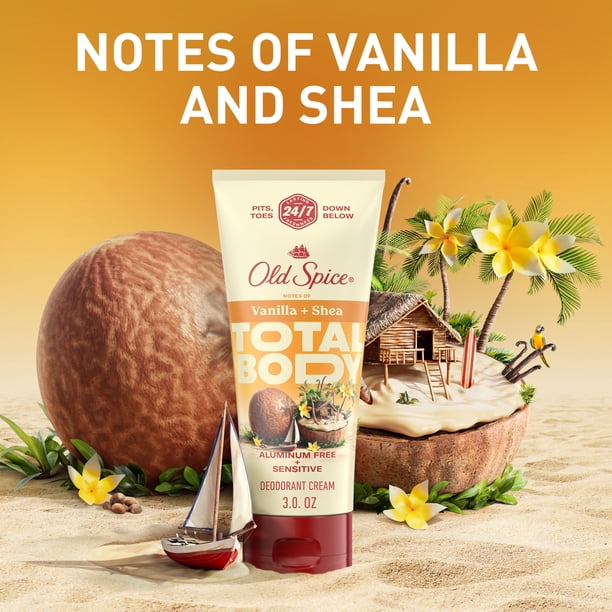 Old Spice Total Body Deodorant Aluminum Free Cream Vanilla + Shea