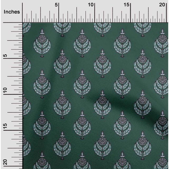 oneOone Cotton Poplin Fabric Leaves & Floral Block Print Fabric By Yard 56 Inch Wide