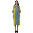 thumbnail image 1 of Moomaya Women Printed Kurti Knee Length Kurta Tunic Tops V Neck Plus Size Dress, 1 of 6