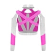 thumbnail image 4 of Eandarui Kids Girls Gymnastics Crop Tops Long Sleeve Shiny Rhinestone Color Block Design with Cross Back Cutout Hot Pink 14, 4 of 5