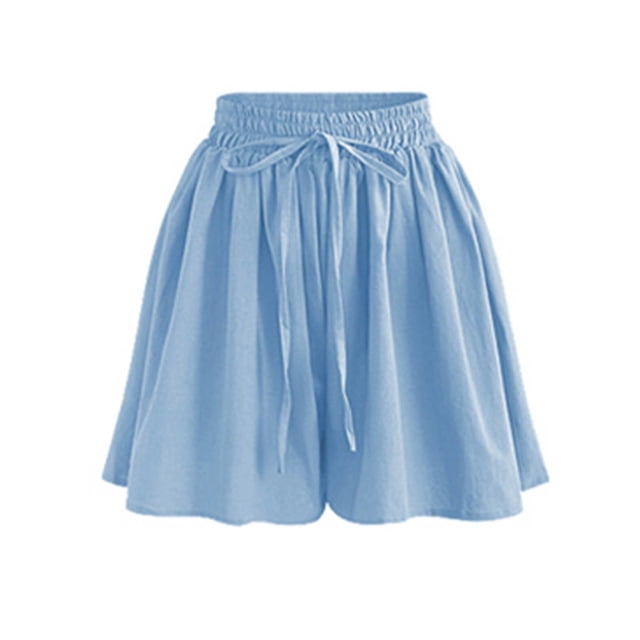Diufon Chiffon Shorts for Women Elastic Waisted Ruffle Pleated Pants Solid Color Drawstring Shorts Pants