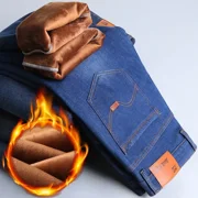 New Casual Men's Warm Fleece Jeans Style Business Thicken Fur Regular Fit Denim Pants
