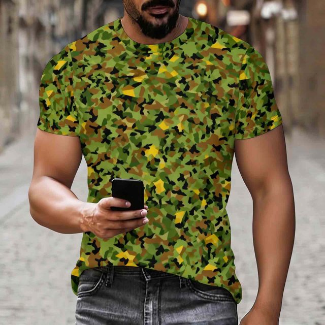 Ceisia T-Shirt Décontracté pour Homme à Coupe Ajustée, Col Rond, Manches Courtes, Imprimé Camouflage Pixélisé, Cadeaux