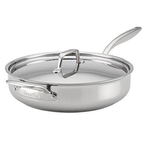 Breville Poêle à Sauter en Acier Inoxydable, Poêle à Frire, Poêle à Frire avec Couvercle et Poignée Auxiliaire - 5 Pintes, Argent