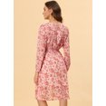 thumbnail image 4 of INSPIRE CHIC Robe Midi à Manches Longues Évasée à Col en V à Imprimé Floral pour Femme, 4 of 5