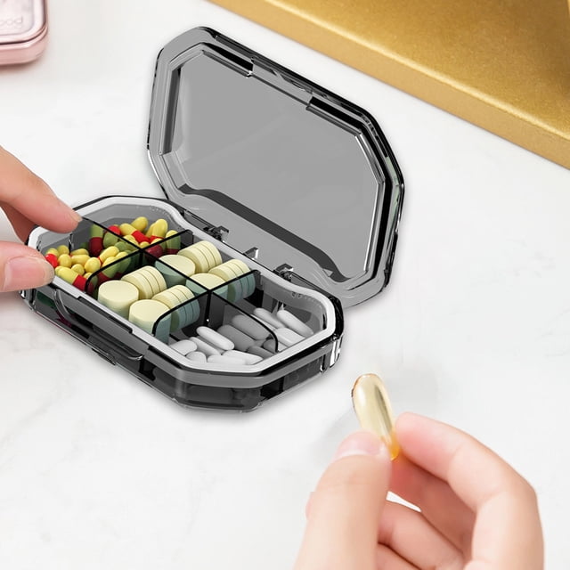 Boovnll Pills Organizer Airtight Pills Box Pills Dispenser Home Travel Supplement Portable Compact Pills Box