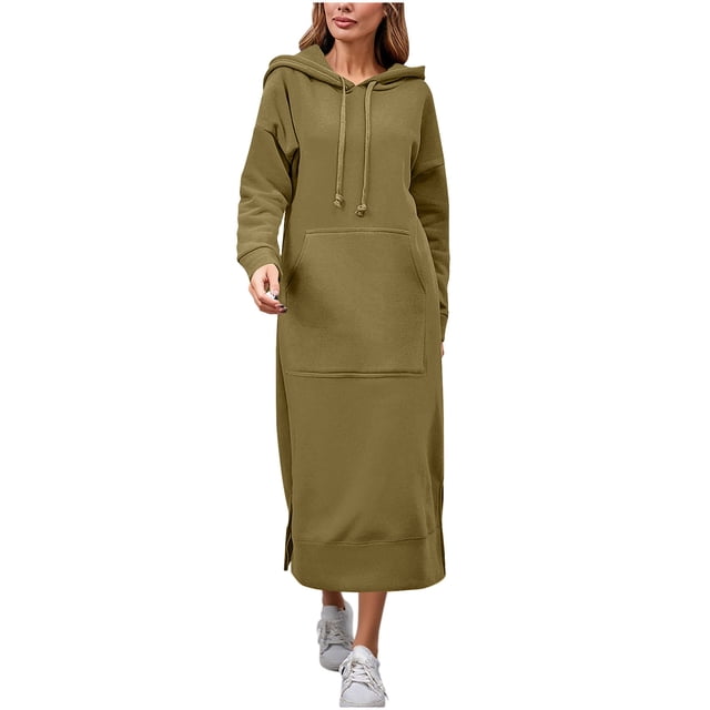 Yuyuzo Womens Long Hoodies Drawstring Casual Loose Sweatshirts Comfy Long Pullover Tops Plus Size Maxi Dresses