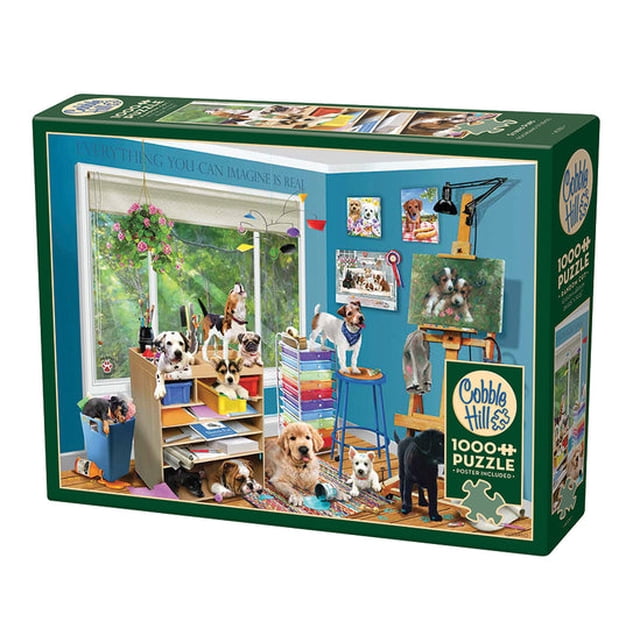 Cobble Hill Casse-Tête de 1000 Pcs - Chiots de Studio - Affiche d'Échantillon Incluse