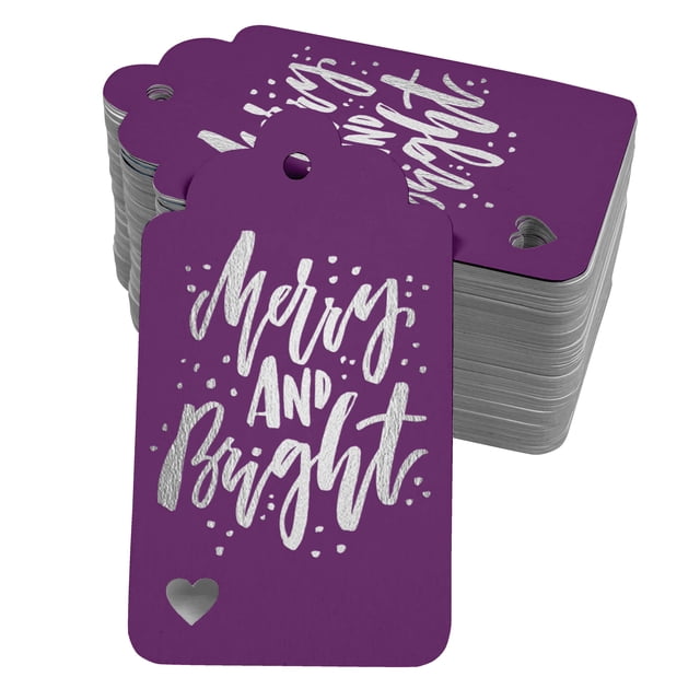 Inkdotpot Pack Of 100 Merry And Bright Christmas Favor Paper Tags Craft Real Silver Foil Hang Tags
