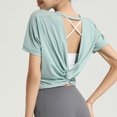 thumbnail image 4 of Besolor Hauts Courts d'Entraînement pour Femmes à Rayures, Col Ras du Cou, Manches Courtes, Chandails d'Été Décontractés, T-Shirts de Yoga et de Sport, 4 of 6