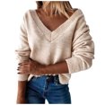 thumbnail image 2 of Mode Femmes Couleur Unie Manches Longues Pull Col en V Chemise Pull Tops, 2 of 4