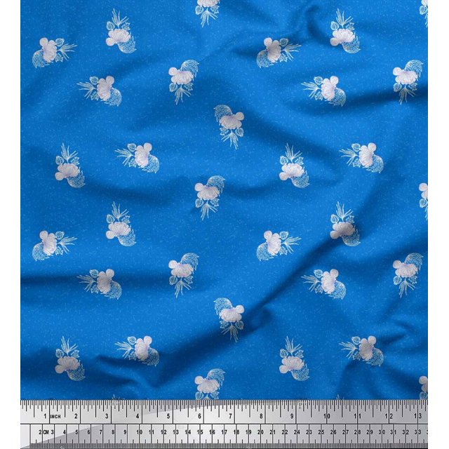 Soimoi Blue Moss Georgette Fabric Artistic Floral Fabric Prints By Yard 42 Inch Wide