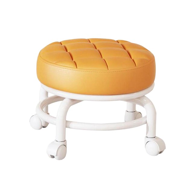 Lipstore 360 degree Rotating Low Roller Seat Stool Pulley Low Stool for Living Room Kitchen Orange
