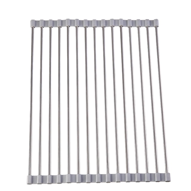 Meitianfacai Over The Sink Dish Drying Rack, Roll up Sink Dish Drainer Rack Foldable Kitchen Stainless Steel Dish Rack Sink Drying Rack (14.5"x 11.4")