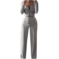 thumbnail image 1 of PVCS Women's Solid Color Long Sleeve Cardigan Slim Buttoned Casual Pants Suit, 1 of 6