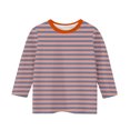 thumbnail image 4 of MeetoTime Filles Enfants T-shirt à Manches 3/4 Col Ras du Cou Rayé Imprimé d'Été Décontracté Vêtements pour Enfants 3-12 Ans, 4 of 5