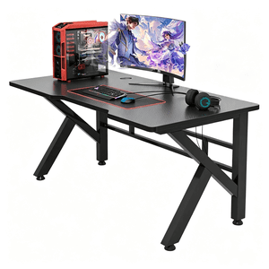 Yivke 47 Bureau de jeu de pouce, bureau d'ordinateur en forme de K avec surface fibre de carbone, écume de câble double, table de jeu pour le bureau à la maison, noir