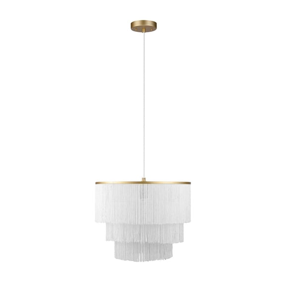 Novogratz x Globe Electric Janis 1-Light Metal Pendant Light, Matte Gold, White Fabric Fringe Shade, White Cloth Hanging Cord, 61093