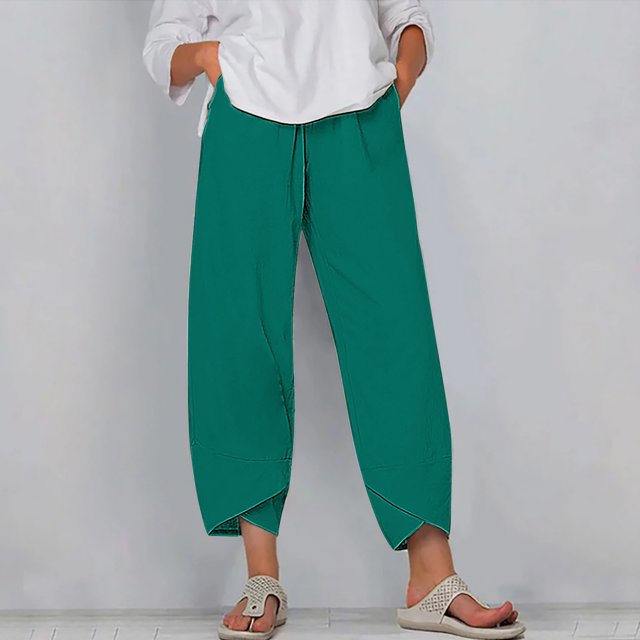 RXIRUCGD Capris d'Été Confortables et Amples pour Femmes, Jambes Larges, Mode Couleur Unie, Bleu, Taille : L