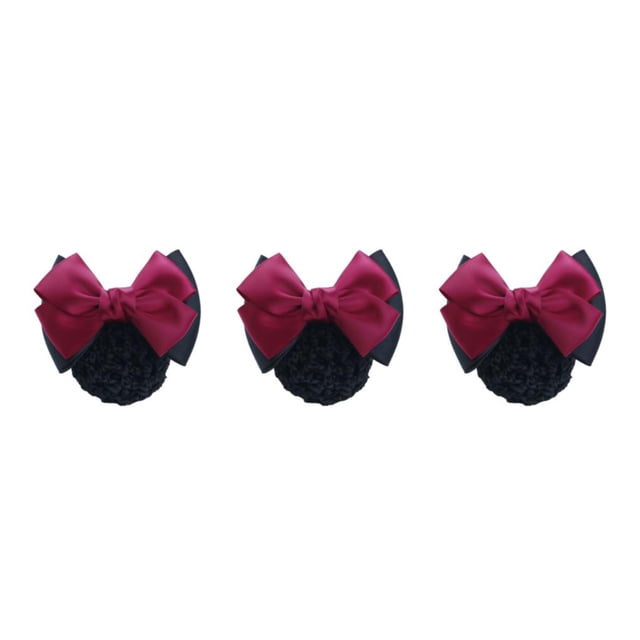 Baohd Wide Application Bow Work Hair Clips For Various Occasions Professional Hair Plate Mesh Pocket Two Bows- rose red 3Set