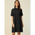 thumbnail image 2 of INSPIRE CHIC Robe Safari à Manches Courtes pour Femme avec Ceinture et Boutons Noir G, 2 of 5