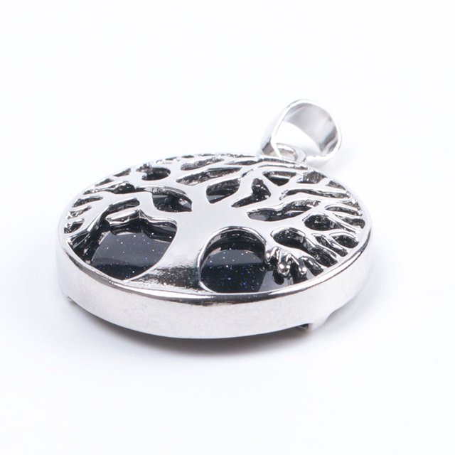 Colliers Pendentifs en Pierre Précieuse Ronde Naturelle Kabbalah Arbre de Vie