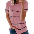 thumbnail image 2 of Pxiakgy T-Shirts pour Femmes Mode T-shirt Ample à Manches Courtes Col Rond Imprimé Rayé Hauts T-Shirts pour Femmes Rose + 5TG, 2 of 3