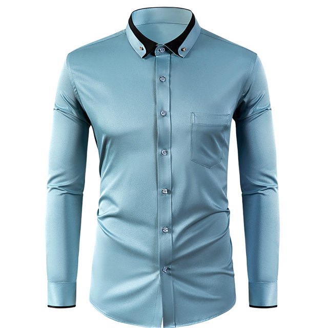 RXIRUCGD Chemise Décontractée pour Homme à Manches Longues avec Boutons, Poche et Col Rabattable, Bleu Ciel, Taille : M