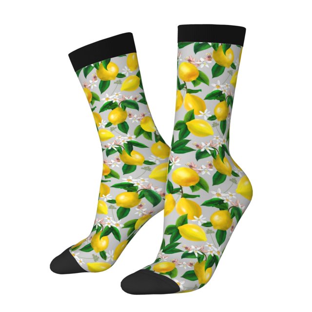 Lsque Lemon1 Printed Men's Crew Socks, Soft Durable Breathable Moisture-Wicking with Odor Control Cotton socks