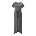 thumbnail image 4 of Pompotops Femmes de Couleur Unie Casual Manches Courtes à Lacets Fendue Robe Irrégulière, 4 of 5