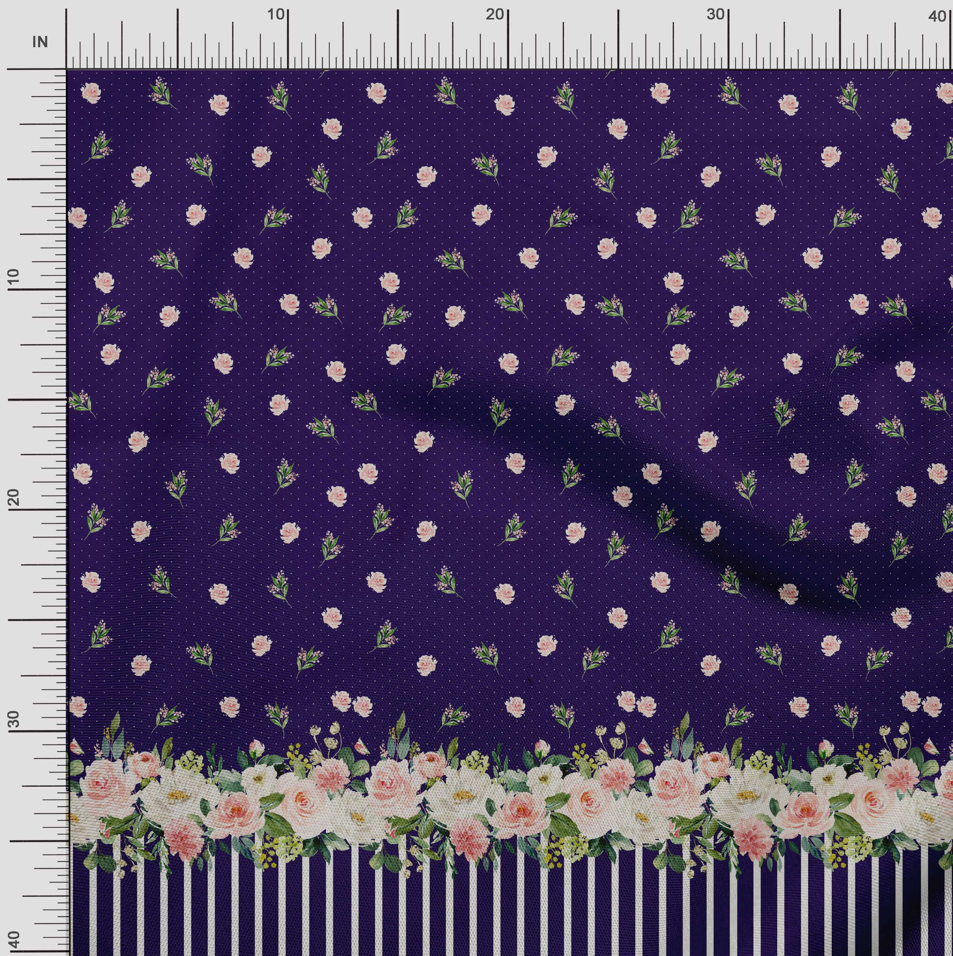 Soimoi Purple Poly Georgette Fabric Dot & Floral Panel Printed Fabric 1 Yard 42 Inch Wide